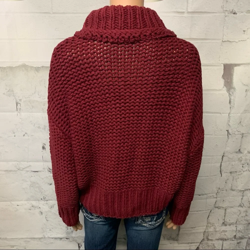 Free People Chunky Burgundy Knit Sweater